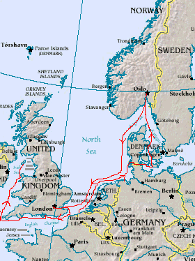 Map of our route through the North Sea
